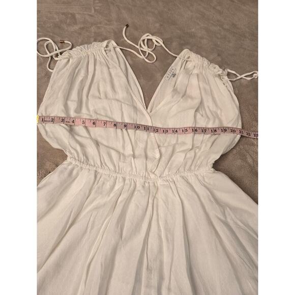 Hyfve White Romper Ruched Shoulders Tassel Ties Pockets Lined V-Neck Boho Chic M - Picture 6 of 13